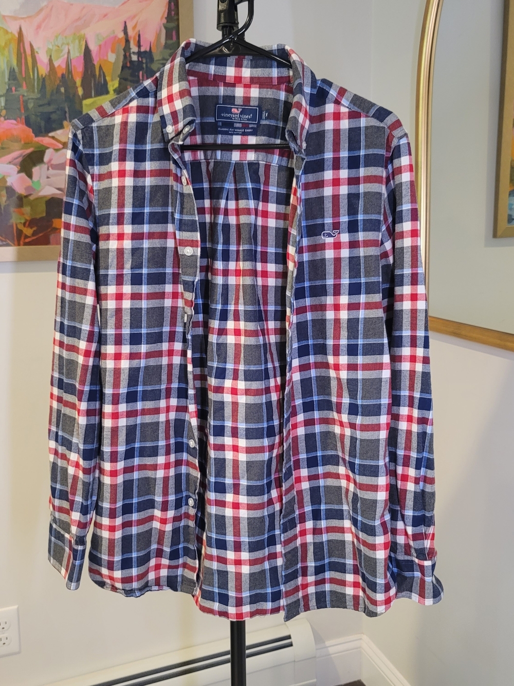 VINEYARD VINES Classic Fit Whale Shirt Button Down Navy Blue Red Men's Size XS - Picture 2 of 10